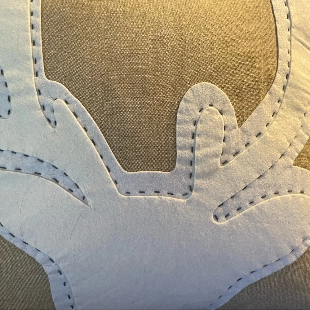 Like new WEST ELM winter owl reindeer penguin appliqué set of 4 linen pillows